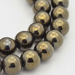 Round Non-magnetic Synthetic Hematite Beads Strands, Imitation Pyrite, Antique Bronze Plated, 8mm, Hole: 1mm, about 43pcs/strand, 11.2 inch(G-D617-8mm-26)