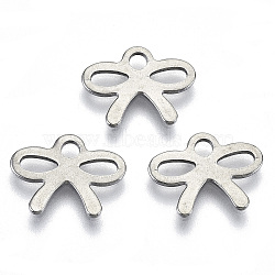201 Stainless Steel Charms, Laser Cut, Bowknot, Stainless Steel Color, 10x13x0.7mm, Hole: 1.8mm(STAS-R116-096)