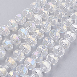Electroplate Glass Beads Strands, AB Color Plated, Faceted, Flat Round, Clear AB, 7.5~8mm, Hole: 1mm, about 50pcs/strand, 13.7 inch(35cm)(EGLA-E051-AB8mm-B02)