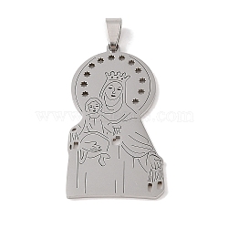 Non-Tarnish 201 Stainless Steel Pendants, Virgin Mary Charm, Stainless Steel Color, 48.5x26x1.5mm, Hole: 4x7mm(STAS-A094-01A-P)