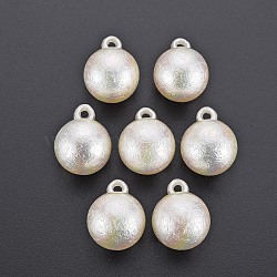 Electroplated ABS Plastic Imitation Pearl Pendants, Round, Seashell Color, 21.5x17mm, Hole: 2mm(X-KY-T023-004)