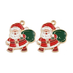 Christmas Theme Alloy Enamel Pendants, Golden, Santa Claus, 24x22x1.5mm, Hole: 1.8mm(ENAM-C031-01G-01)