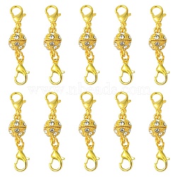 Alloy Crystal Rhinestone Magnetic Clasps, with Double Lobster Claw Clasps, Golden, 41mm, Lobster Clasp: 12x7x3mm, Magnetic Clasp: 15x8.5mm(ALRI-YW0001-11G)