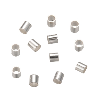 Brass Crimp Beads, Tube, Silver, 2x2x0.1~0.13mm, Hole: 1.5mm