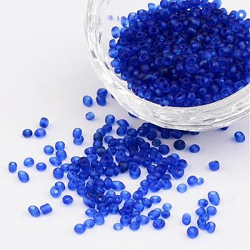 8/0 Frosted Round Glass Seed Beads, Blue, Size: about 3mm in diameter, hole:1mm, about 1101pcs/50g