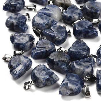 Natural Sodalite Pendants, with Stainless Steel Color Plated 201 Stainless Steel Snap on Bails, Skull, 18~18.5x9.5~10x20~21mm, Hole: 7.5x4.5mm