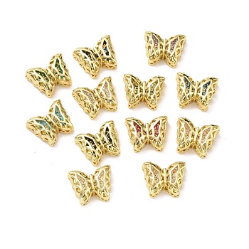Eco-friendly Brass Cubic Zirconia Multi-Strand Links, Cadmium Free & Lead Free, Butterfly, Golden, Mixed Color, 11x14x5.6mm, Hole: 1.2mm