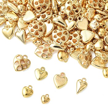 180Pcs 6 Styles CCB Plastic Pendants, Heart Charms, Golden, 11.5~20x9.5~18x3.5~6.5mm, Hole: 1.6~2.2mm, 30pcs/style