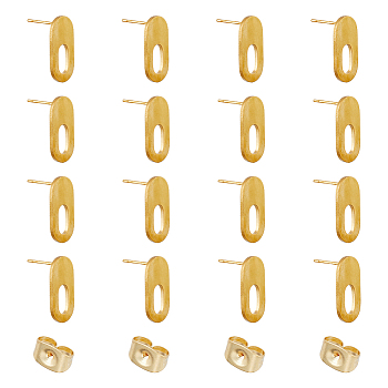 10Pairs 304 Stainless Steel Stud Earring Findings, with Hole, Oval, Golden, 19x9mm, Hole: 8x4mm, Pin: 0.7mm