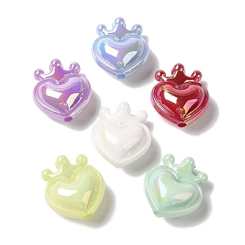 UV Plating Acrylic Beads, Heart, Mixed Color, 23.5x20.5x11.5mm, Hole: 3mm