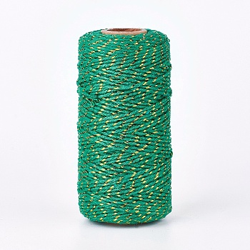 2-Ply Macrame Cotton Cord, with Gold Wire, Twisted Cotton Rope, for Wall Hanging, Crafts, Gift Wrapping, Sea Green, 1~1.5mm, about 109.36 yards(100m)/roll