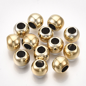 UV Plating ABS Plastic European Beads, Large Hole Beads, Round, Golden, 8x6mm, Hole: 4.5mm
