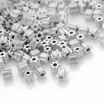 Grade A Glass Seed Beads, Flower, Silver Plated, 3.5x3.5~4mm, Hole: 1mm