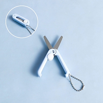 Stainless Steel Safe Portable Travel Scissors, Mini Foldable Multifunction Scissors, with Plastic Handle, Deep Sky Blue, 45x15mm