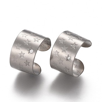 304 Stainless Steel Ear Cuff Findings, with Star Pattern, Stainless Steel Color, 11x10x7mm, Hole: 0.9mm