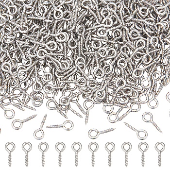 304 Stainless Steel Screw Eye Pin Peg Bails, For Half Drilled Beads, Stainless Steel Color, 10x4x1mm, Hole: 2mm, 500pcs/set