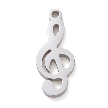 304 Stainless Steel Pendants, Musical Note, G Clef, Stainless Steel Color, 16x7x1.5mm, Hole: 1.2mm