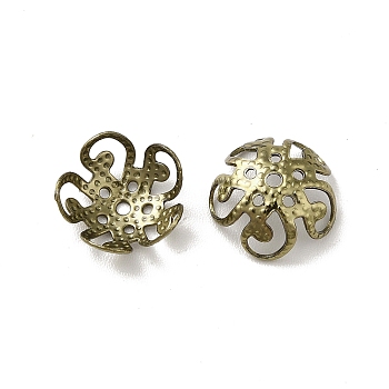 Ion Plating(IP) 304 Stainless Steel Bead Caps, Flower, 5-Petal, Antique Bronze, 10x10.5x4mm, Hole: 0.6mm
