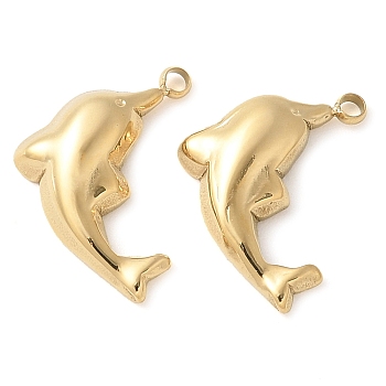 304 Stainless Steel Charms, Manual Polishing, Dolphin Charm, Ion Plating(IP), Golden, 14.5x10x3mm, Hole: 1.2mm