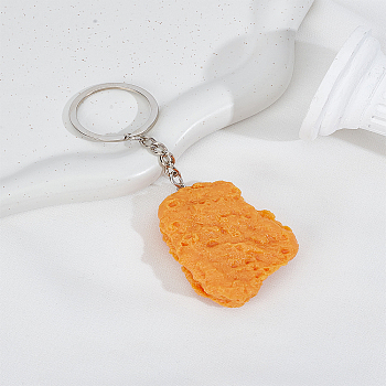 1Pc PVC Simulated Food Keychain, Fried Chicken Legs, Wings, and Chips Pendant Keychain, Orange, 5.6x3.9cm