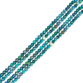 2 Strands Natural Chrysocolla & Lapis Lazuli Beads Strands, Faceted, Round, 4mm, Hole: 0.7mm, about 97~98pcs/strand, 15.35''(39~39.3cm)
