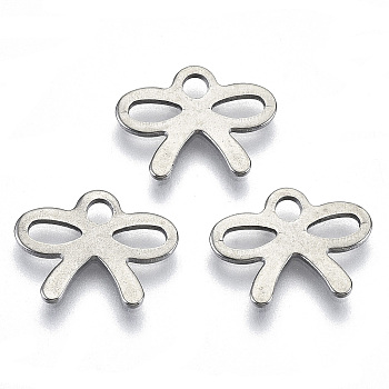 201 Stainless Steel Charms, Laser Cut, Bowknot, Stainless Steel Color, 10x13x0.7mm, Hole: 1.8mm