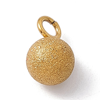 304 Stainless Steel Pendants, Textured, Round Charm, Golden, 8x5mm, Hole: 1.8mm