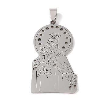 Non-Tarnish 201 Stainless Steel Pendants, Virgin Mary Charm, Stainless Steel Color, 48.5x26x1.5mm, Hole: 4x7mm