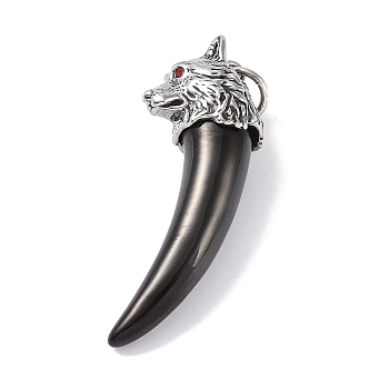 Openable 316 Surgical Stainless Steel Urn Ashes Big Pendants, with Rhinestone and Jump Ring, Wolf Tooth Charm, Black, 55x21.5x16.5mm, Hole: 7mm