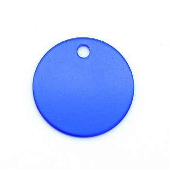 Colored Aluminum Pendants, Laser Cut, Double Sided Dog Pet Name Phone Number ID Tag Charm, Flat Round, Blue, 20x1mm, Hole: 3mm