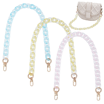 WADORN 1 Set Macaron Color Transparent Acrylic Chain Bag Handles, with Golden Alloy Swivel Clasps & Spring Gate Rings, for Bag Straps Replacement Accessories, Mixed Color, 24.52 inch(62.3cm), 3pcs/set