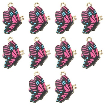 Printed Alloy Pendants, Cadmium Free & Nickel Free & Lead Free, Light Gold, Butterfly, Medium Violet Red, 21.5x16.5x1.5mm, Hole: 2mm
