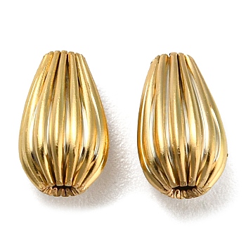 Rack Plating Eco-friendly Brass Beads, Cadmium Free & Lead Free, Corrugated Teardrop, Real 24K Gold Plated, 8x5mm, Hole: 1.2mm