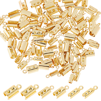 120Pcs 3 Styles 304 Stainless Steel Folding Crimp Ends, Fold Over Crimp Cord Ends, Golden, 10~11x3~5.5x2.5~4.5mm, Hole: 1~1.5mm, Inner Diameter: 2~4x2.5~4.5mm, 120pcs/set