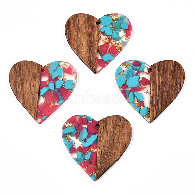 Camellia Heart Resin+Wood Pendants