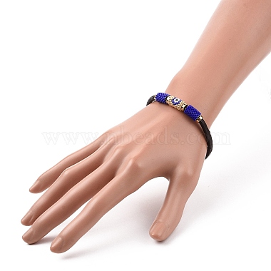 Japanese Seed Column with Evil Eye Beaded Bracelet with Cowhide Cords for Women(BJEW-JB09078-01)-3