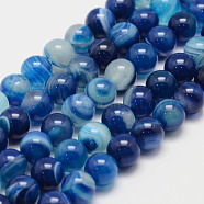Natural Striped Agate/Banded Agate Bead Strands, Round, Grade A, Dyed, Dodger Blue, 8mm, Hole: 1mm, about 47~48pcs/strand, 14.5 inch(G-K155-B-8mm-02)