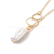 Natural Baroque Pearl Pendant Necklace, with Brass Cable Chains, Golden, 16.73 inch(425mm)(NJEW-JN03599-03)