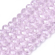 Electroplate Glass Beads Strands, Pearl Luster Plated, Faceted, Rondelle, Pearl Pink, 4x3mm, Hole: 0.4mm, about 123~127pcs/strand, 16.5~16.9 inch(42~43cm)(EGLA-A034-T4mm-A22)