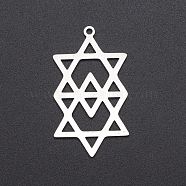 201 Stainless Steel Pendants, Laser Cut, Star of David, Stainless Steel Color, 35.5x20x1mm, Hole: 1.5mm(STAS-S105-LA234)