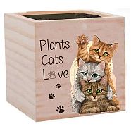 Willow Wood Planters, Flower Pots, for Garden Supplies, Square with Word, Cat Shape, 75x75x75mm(DIY-WH0294-004)