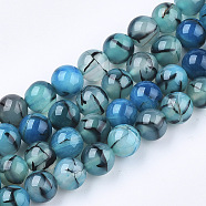 Dyed Natural Dragon Veins Agate Beads Strands, Round, Steel Blue, 10~10.5mm, Hole: 1.2mm, about 37~40pcs/strand, 14.9~15.1 inch(38~38.5cm)(X-G-Q462-128C-10mm)