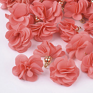 Cloth Pendant Decorations, with Acrylic Findings, Flower, Salmon, 25~30x28~35mm, Hole: 2mm(FIND-P026-D18)