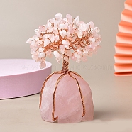Natural Rose Quartz Chips Tree of Life Decorations, Rose Quartz Base with Copper Wire Feng Shui Energy Stone Gift for Home Office Desktop Decoration, 150mm(PW-WG83698-05)