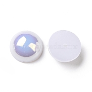 ABS Plastic Imitation Pearl Beads, AB Color Plated, Half Round, White, 14x6.5mm, Hole: 1.4mm(FIND-A013-11B)