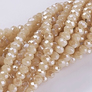 Electroplate Glass Beads Strands, Pearl Luster Plated, Faceted, Rondelle, Light Khaki, 3~3.5x2~2.5mm, Hole: 0.8mm, about 135~140pcs/strand, 14.6 inch(37cm)(GLAA-F077-PL04)