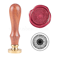 DIY Scrapbook, Brass Wax Seal Stamp and Wood Handle Sets, Flower, Golden, 8.95cm, Stamps: 2.55x1.45cm(AJEW-WH0096-80L)