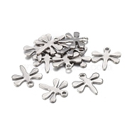 201 Stainless Steel Charms, Laser Cut, Dragonfly, Stainless Steel Color, 11.5x11x0.8mm, Hole: 1.2mm(STAS-F255-007P)