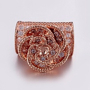 Brass Micro Pave Cubic Zirconia Beads, Large Hole Beads, Long-Lasting Plated, Tube and Flower, Clear, Real Rose Gold Plated, 14x8x11mm, Hole: 5x6mm(ZIRC-G125-45RG)
