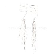 925 Sterling Silver Long Ear Thread, Long Chain Tassel Drop Earrings for Women, Silver, 125mm, Pin: 0.8mm(EJEW-P195-06S)